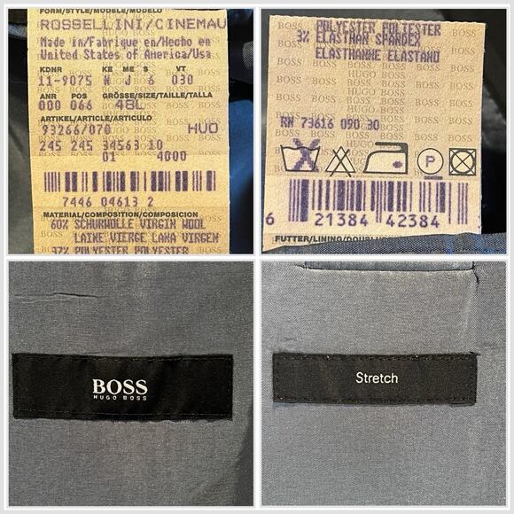 Vtg Boss Hugo Rossellini 48L 41x30 Blue with Ghost Banker's Stripe Suit 3/2 Roll - Picture 16 of 16